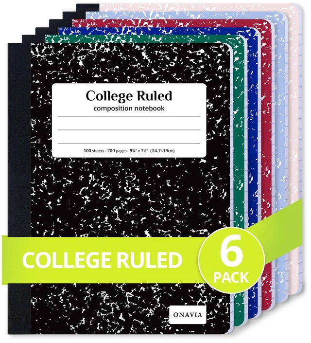 Main image of Composition Notebook College Ruled 6 Pack, 200 Pages, Assorted 100 ct, 9.75 x 7.5 in, Durable Comp Book, School Notebooks, Students, Note Taking, Writing, Teachers