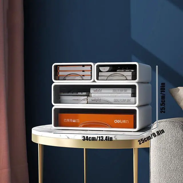 Alt view image 3 of 7 - Desk Organizer with Drawers, Stackable Storage Drawers with Compartments Desktop Organization for Office Supplies, Makeup, Pencils, Tape, Erasers, Paperclips, Chargers (White 2S2M)