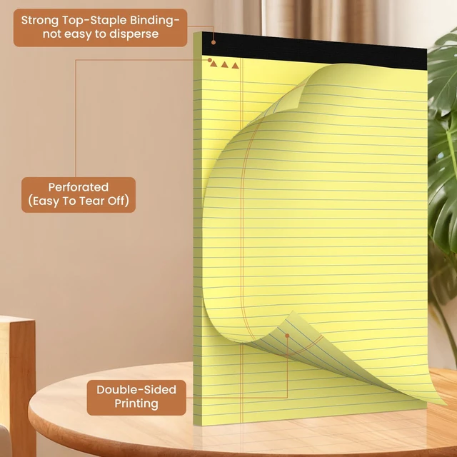 Alt view image 4 of 6 - 6pcs Legal Pads 8.5 x 11, Perforated Yellow Notepad 8.5x11, 50Sheets/Pad Writing Pads 8.5x11, College Ruled Thick Paper, Lined Note Pads with Sturdy Backing, Office & School Supplies