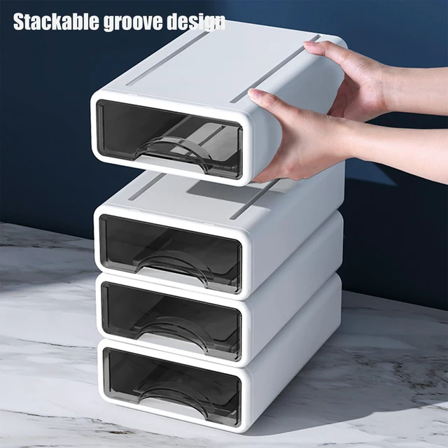 Alt view image 5 of 7 - Desk Organizer with Drawers, Stackable Storage Drawers with Compartments Desktop Organization for Office Supplies, Makeup, Pencils, Tape, Erasers, Paperclips, Chargers (White 2S2M)
