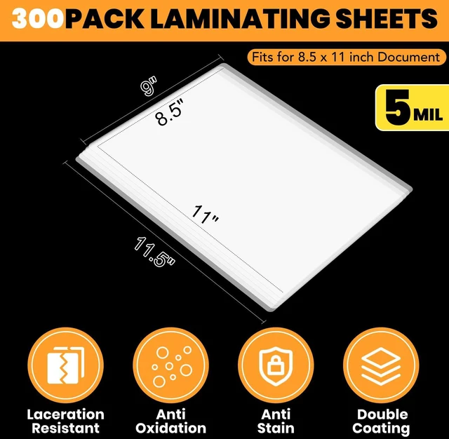 Alt view image 2 of 7 - 300 Pack 5 Mil Laminating Sheets, Holds 8.5 x 11 Inch Sheets 9 x 11.5 Inches Thermal Laminating Pouches for Laminator, Clear, Letter Size, Office and School Supplies