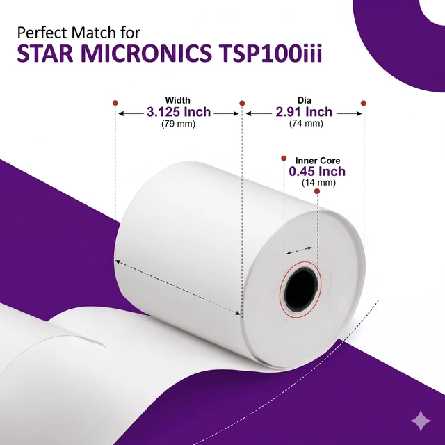 Alt view image 3 of 6 - Thermal Paper Compatible with Star Micronics TSP100iii, TSP100-30 Rolls 3.12 inch x 230 ft - BPA Free