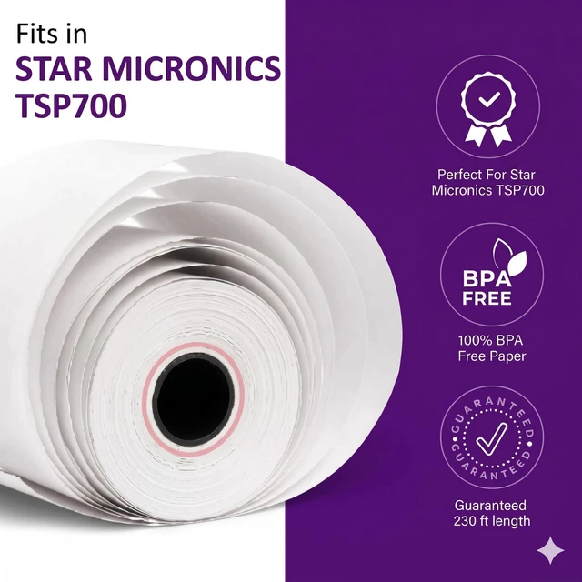 Alt view image 4 of 6 - Thermal Paper Compatible with Star Micronics TSP100iii, TSP100-30 Rolls 3.12 inch x 230 ft - BPA Free