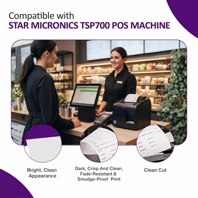 Alt view image 5 of 6 - Thermal Paper Compatible with Star Micronics TSP100iii, TSP100-30 Rolls 3.12 inch x 230 ft - BPA Free
