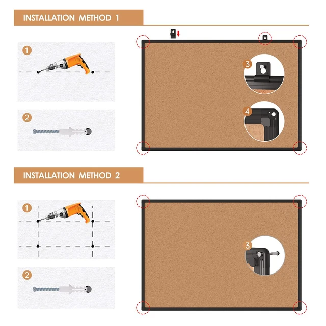 Alt view image 7 of 7 - Cork Board Bulletin Board 20 x 30, Black Aluminium Framed Corkboard, Office Board for Wall Cork, Large Wall Mounted Notice Pin Board with 16 Push Pins for School, Home & Office