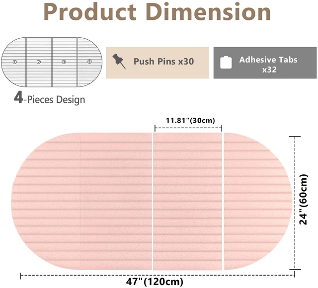 Alt view image 3 of 7 - Felt Bulletin Board 47" x 24", Cork Board Alternative with 30 Push Pins 4 Customizable Modular Decorative Felt Pin Board, Vision Board for Office Home Bedroom Wall Decor, Photo Picture Display