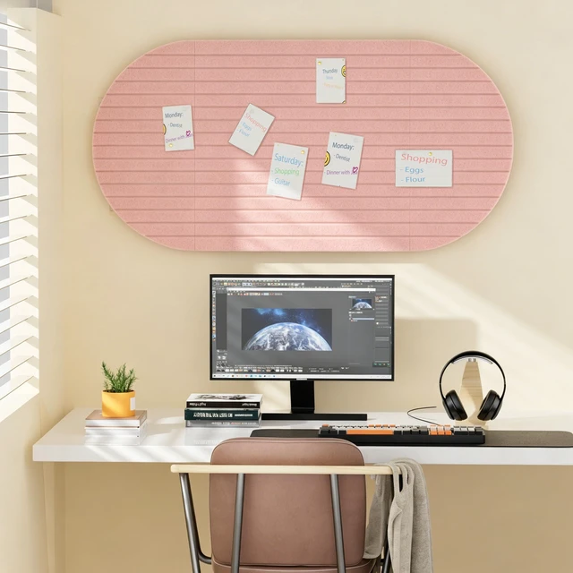 Alt view image 5 of 7 - Felt Bulletin Board 47" x 24", Cork Board Alternative with 30 Push Pins 4 Customizable Modular Decorative Felt Pin Board, Vision Board for Office Home Bedroom Wall Decor, Photo Picture Display