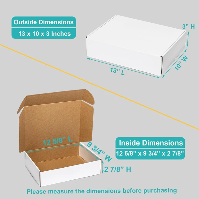 Alt view image 2 of 7 - 13x10x3 White Shipping Boxes Corrugated Cardboard Box 24 Pack Tab Locking Literature Mailer Flat Empty Gift Packing Supplies - Packaging for Small Business