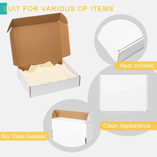 Alt view image 4 of 7 - 13x10x3 White Shipping Boxes Corrugated Cardboard Box 24 Pack Tab Locking Literature Mailer Flat Empty Gift Packing Supplies - Packaging for Small Business