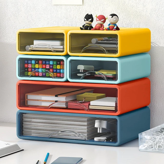 Alt view image 2 of 7 - Desk Organizer with Drawers, Stackable Storage Drawers with Compartments Desktop Organization for Office Supplies, Makeup, Pencils, Tape, Erasers, Paperclips, Chargers (2S2M)