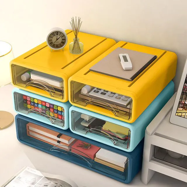 Alt view image 4 of 7 - Desk Organizer with Drawers, Stackable Storage Drawers with Compartments Desktop Organization for Office Supplies, Makeup, Pencils, Tape, Erasers, Paperclips, Chargers (2S2M)
