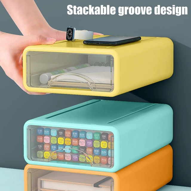 Alt view image 6 of 7 - Desk Organizer with Drawers, Stackable Storage Drawers with Compartments Desktop Organization for Office Supplies, Makeup, Pencils, Tape, Erasers, Paperclips, Chargers (2S2M)