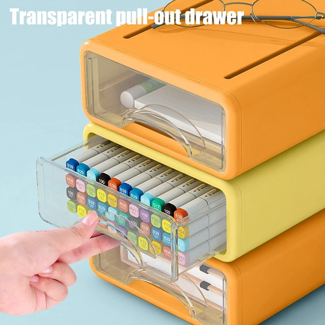 Alt view image 7 of 7 - Desk Organizer with Drawers, Stackable Storage Drawers with Compartments Desktop Organization for Office Supplies, Makeup, Pencils, Tape, Erasers, Paperclips, Chargers (2S2M)