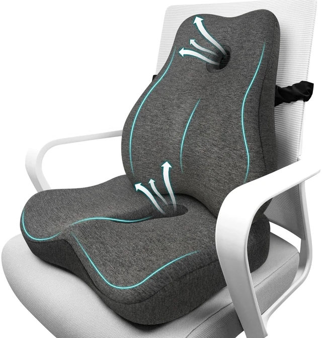 Main image of Lumbar Support Pillow & Seat Cushion for Office Chair, Memory Foam Office Chair Cushion for Tailbone Pain Relief and Lower Back Support, Ergonomic Desk Chair Cushion for Gaming, Wheelchair,Home