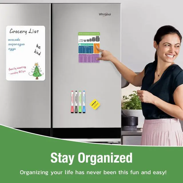 Alt view image 6 of 7 - Magnetic Dry Erase Board: Small Fridge Whiteboard, Flexible Refrigerator Magnet White Board, Blank Writing Note Sheet with Kitchen Conversion Chart Magnet, 4 Markers & Eraser - 12 x 8