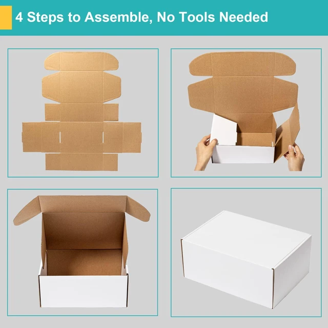 Alt view image 7 of 7 - 13x10x3 White Shipping Boxes Corrugated Cardboard Box 24 Pack Tab Locking Literature Mailer Flat Empty Gift Packing Supplies - Packaging for Small Business