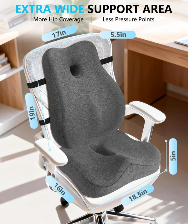 Alt view image 6 of 7 - Lumbar Support Pillow & Seat Cushion for Office Chair, Memory Foam Office Chair Cushion for Tailbone Pain Relief and Lower Back Support, Ergonomic Desk Chair Cushion for Gaming, Wheelchair,Home