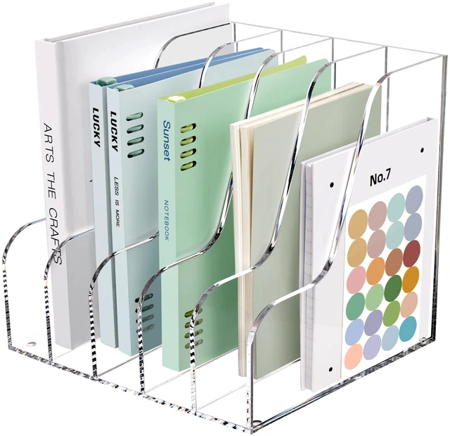 Main image of Acrylic Desk Organizers, Clear Magazine File Holder, 5 Vertical Compartments A4 Folder Binder Holders Sorter, Office Desktop Workspace Organization Storage Rack for Office Home School