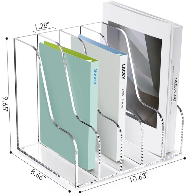 Alt view image 2 of 7 - Acrylic Desk Organizers, Clear Magazine File Holder, 5 Vertical Compartments A4 Folder Binder Holders Sorter, Office Desktop Workspace Organization Storage Rack for Office Home School