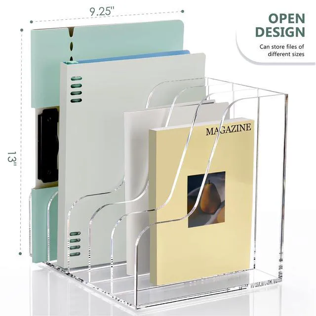 Alt view image 3 of 7 - Acrylic Desk Organizers, Clear Magazine File Holder, 5 Vertical Compartments A4 Folder Binder Holders Sorter, Office Desktop Workspace Organization Storage Rack for Office Home School