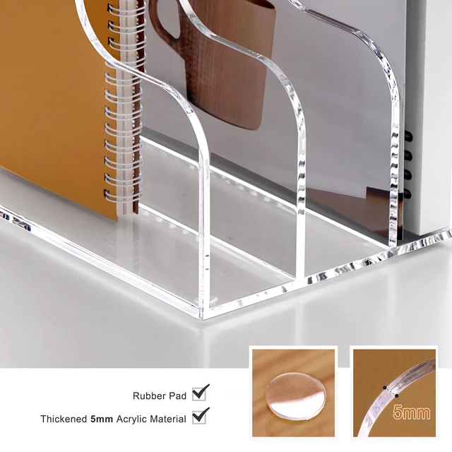 Alt view image 6 of 7 - Acrylic Desk Organizers, Clear Magazine File Holder, 5 Vertical Compartments A4 Folder Binder Holders Sorter, Office Desktop Workspace Organization Storage Rack for Office Home School
