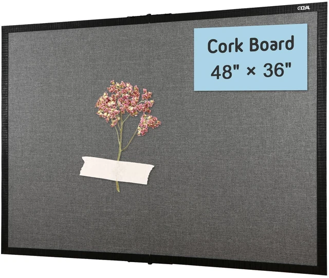 Main image of Large Bulletin Board 36 x 48, Cork Boards for Walls, Black Wood Framed Corkboards with Grey Fabric, Foldable Cork Board for Office, Home & School, Wall Mounted Notice Pin Display Board