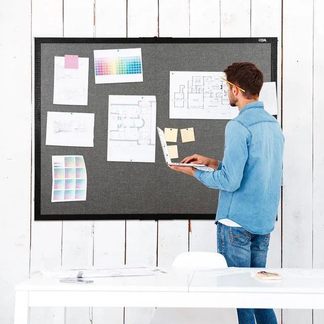 Alt view image 2 of 7 - Large Bulletin Board 36 x 48, Cork Boards for Walls, Black Wood Framed Corkboards with Grey Fabric, Foldable Cork Board for Office, Home & School, Wall Mounted Notice Pin Display Board