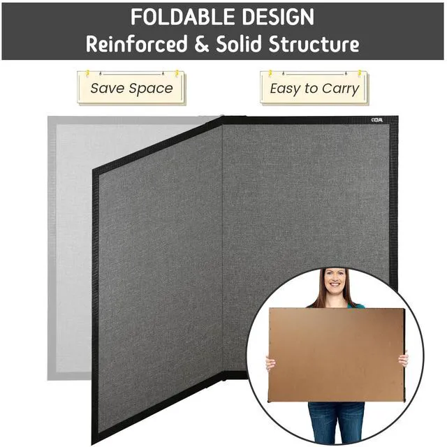 Alt view image 3 of 7 - Large Bulletin Board 36 x 48, Cork Boards for Walls, Black Wood Framed Corkboards with Grey Fabric, Foldable Cork Board for Office, Home & School, Wall Mounted Notice Pin Display Board