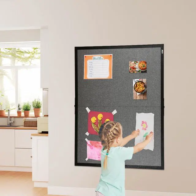 Alt view image 4 of 7 - Large Bulletin Board 36 x 48, Cork Boards for Walls, Black Wood Framed Corkboards with Grey Fabric, Foldable Cork Board for Office, Home & School, Wall Mounted Notice Pin Display Board