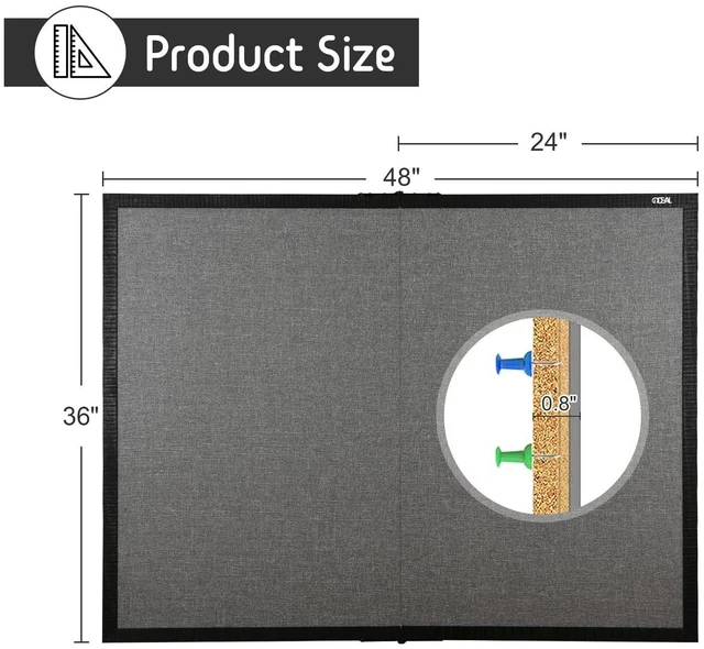 Alt view image 5 of 7 - Large Bulletin Board 36 x 48, Cork Boards for Walls, Black Wood Framed Corkboards with Grey Fabric, Foldable Cork Board for Office, Home & School, Wall Mounted Notice Pin Display Board