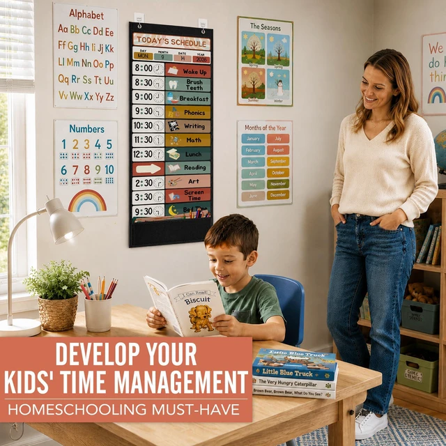 Alt view image 4 of 7 - Daily Schedule Pocket Chart for Kids Management, 13+1 Pockets with 61 Cards Black Visual Time Reusable Dry-Eraser Schedule, Teacher Supplies for Boho Classroom Homeschool Decor