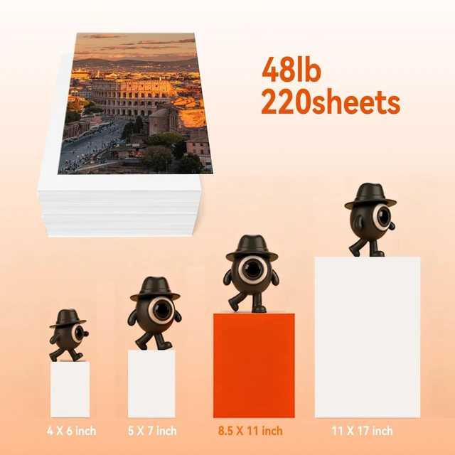 Alt view image 3 of 7 - 180gsm Glossy Inkjet Photo Paper 8.5x11 inches - 220 Sheets High Glossy Printer Paper 48lb 8.5mil for Dye Ink, Fast Dry, Smudge Resistant, for Brochure Paper, Professional Picture Paper