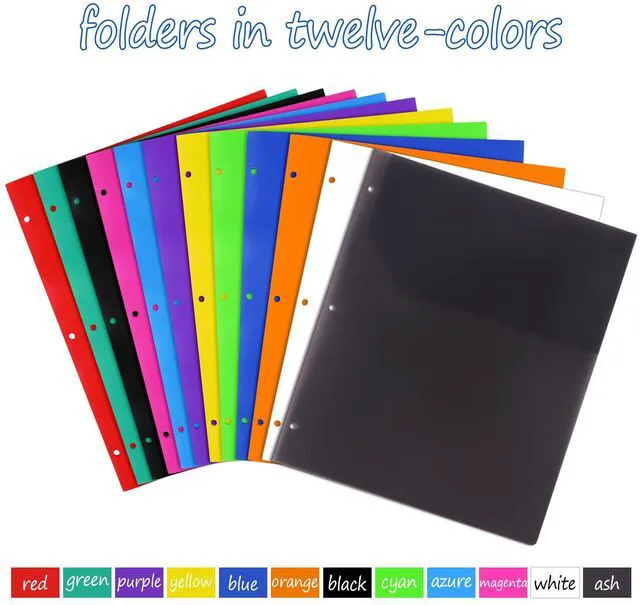 Alt view image 4 of 7 - Plastic Folders, 2 Pockets and 3 Hole, Letter Size,12 Colors Suitable for organizing school assignments, office documents, and family files. 12 vibrant colors for easy categorization