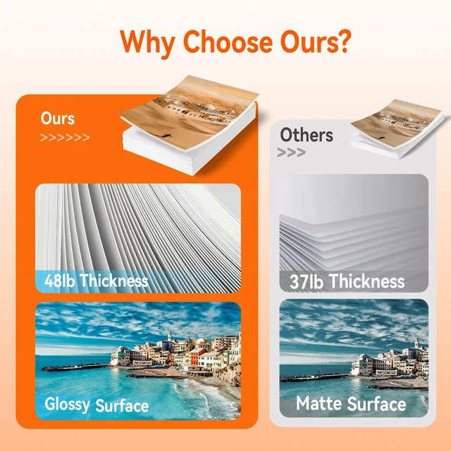 Alt view image 5 of 7 - 180gsm Glossy Inkjet Photo Paper 8.5x11 inches - 220 Sheets High Glossy Printer Paper 48lb 8.5mil for Dye Ink, Fast Dry, Smudge Resistant, for Brochure Paper, Professional Picture Paper