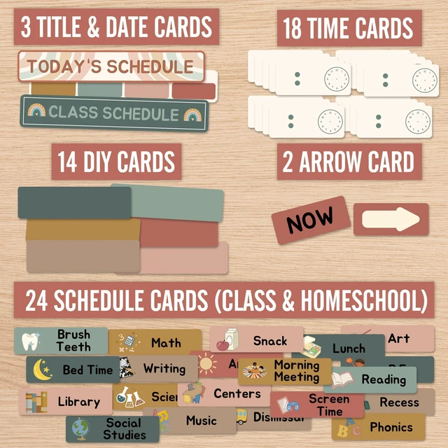 Alt view image 5 of 7 - Daily Schedule Pocket Chart for Kids Management, 13+1 Pockets with 61 Cards Black Visual Time Reusable Dry-Eraser Schedule, Teacher Supplies for Boho Classroom Homeschool Decor