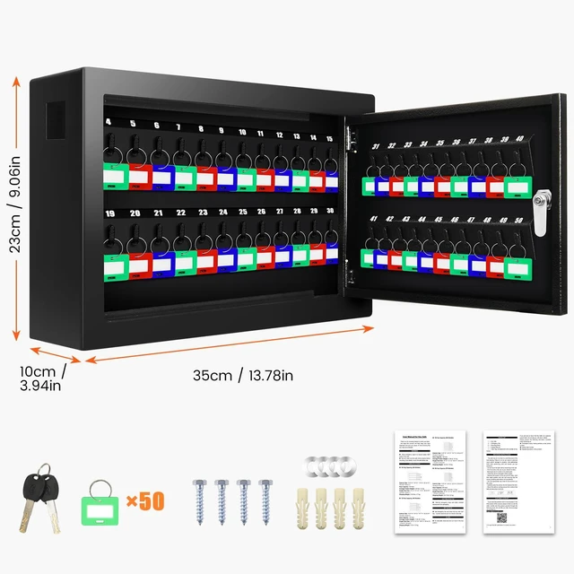 Alt view image 2 of 7 - 50 Keys Key Cabinet with Drop Slot Anti-Theft Key Lock Box with Key Tags, Adjustable Key Organizer Wall Safe for Car Office House Garage Rental Business