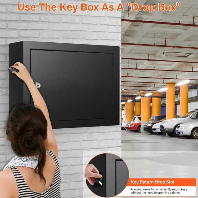Alt view image 4 of 7 - 50 Keys Key Cabinet with Drop Slot Anti-Theft Key Lock Box with Key Tags, Adjustable Key Organizer Wall Safe for Car Office House Garage Rental Business