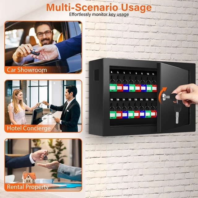 Alt view image 5 of 7 - 50 Keys Key Cabinet with Drop Slot Anti-Theft Key Lock Box with Key Tags, Adjustable Key Organizer Wall Safe for Car Office House Garage Rental Business