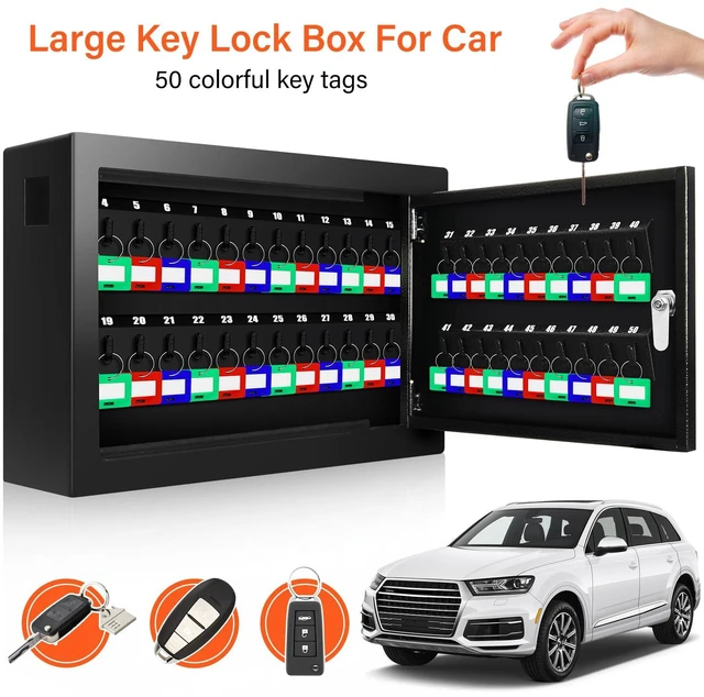 Alt view image 6 of 7 - 50 Keys Key Cabinet with Drop Slot Anti-Theft Key Lock Box with Key Tags, Adjustable Key Organizer Wall Safe for Car Office House Garage Rental Business