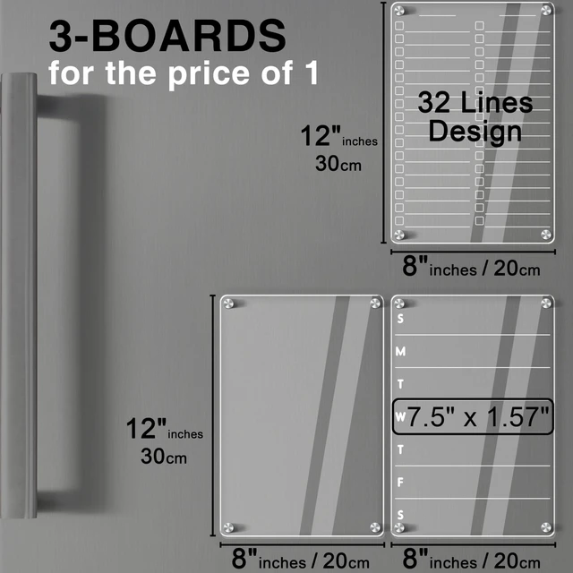 Alt view image 5 of 6 - Acrylic Magnetic Dry Erase Board for Fridge 3 Pcs, Clear Fridge Whiteboard to Do List White Board for Refrigerator Weekly Meal Planner Menu Board for Kitchen Fridge Calendar Magnet