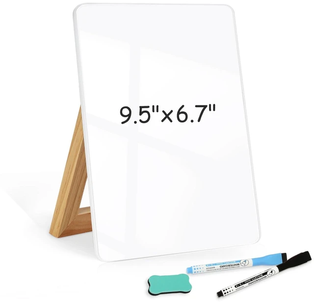 Main image of Desktop Glass Whiteboard, 9.5"x 6.7" Desk Dry Erase Board with Wood Stand Reversible Wooden Stand, Small Dry Erase Board, Portable Whiteboard for Desk, Reusable Desk Notepad for Home, Office