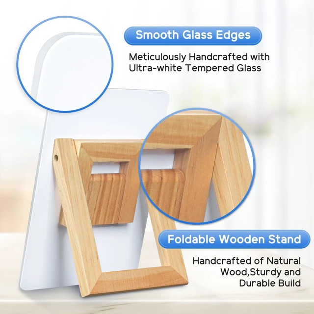 Alt view image 3 of 7 - Desktop Glass Whiteboard, 9.5"x 6.7" Desk Dry Erase Board with Wood Stand Reversible Wooden Stand, Small Dry Erase Board, Portable Whiteboard for Desk, Reusable Desk Notepad for Home, Office