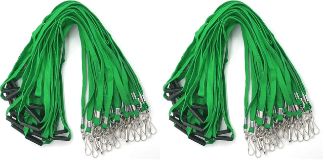 Main image of Lanyards Safety Black Lanyards Neck Flat Premium Breakaway Badge Lanyard with J-Hook for ID Nametag Badge Holder (Green, 50 PCS) (Pack of 2)