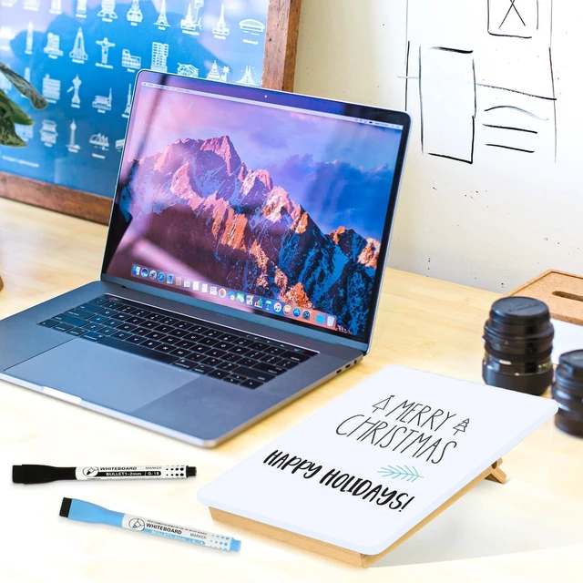 Alt view image 7 of 7 - Desktop Glass Whiteboard, 9.5"x 6.7" Desk Dry Erase Board with Wood Stand Reversible Wooden Stand, Small Dry Erase Board, Portable Whiteboard for Desk, Reusable Desk Notepad for Home, Office