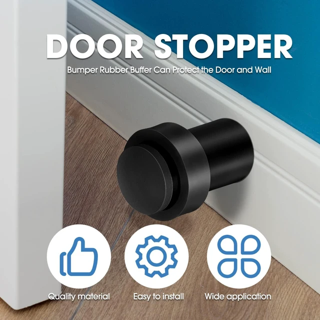 Alt view image 4 of 6 - 30 Pcs Floor Mounted Door Stopper Stainless Steel,Black Cylindrical Rubber Bumper, Wall Protector for Home Office Bedroom Doors, Modern Style, Bottom or Top Mount Installation