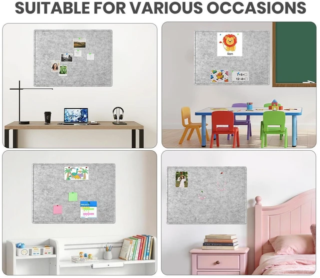 Alt view image 4 of 6 - Large Bulletin Board 60" x 36" Felt Cork Board,Decor Pin Board, Silver Gray Cork Board Alternative for Wall, Foldable Self-Adhesive Vision Board Prayer Board with Pushpins for Home Office Classroom