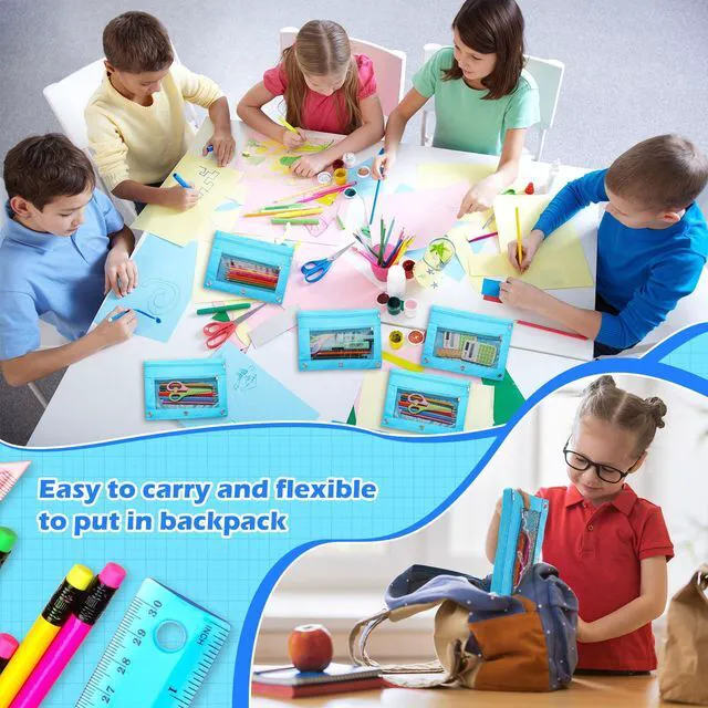 Alt view image 2 of 6 - 100 Pcs Classroom Binder Pencil Pouches, Blue, 2 Zipper 3 Ring Binder Zipper Pencil Pouches, Mesh Layer Pencil Bags Bulk, Pencils Pouches for Students, Back to School Pen Bags
