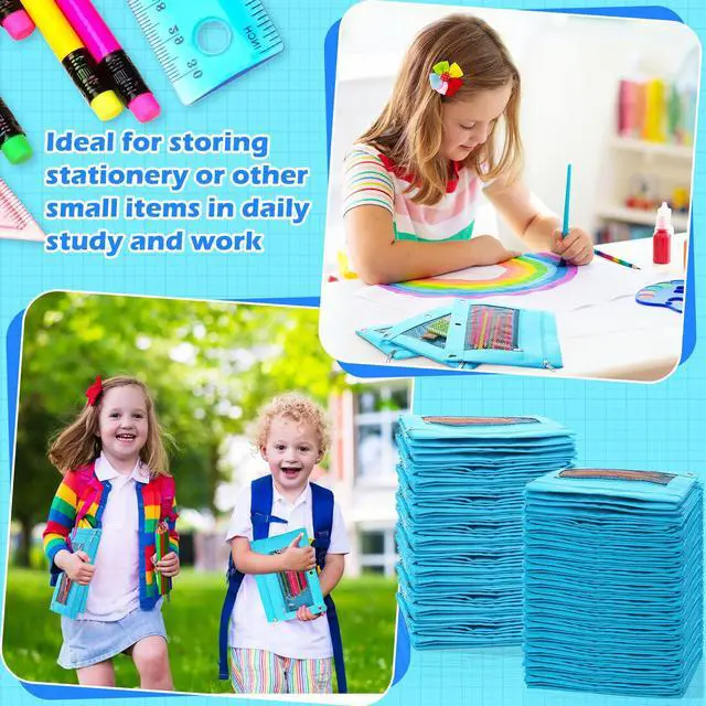 Alt view image 5 of 6 - 100 Pcs Classroom Binder Pencil Pouches, Blue, 2 Zipper 3 Ring Binder Zipper Pencil Pouches, Mesh Layer Pencil Bags Bulk, Pencils Pouches for Students, Back to School Pen Bags