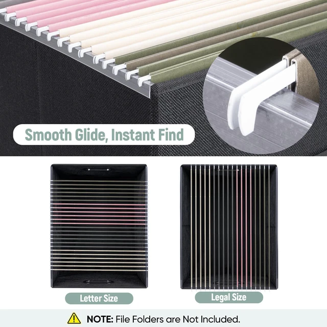 Alt view image 3 of 7 - File Organizer Box with Lid, Collapsible File Folder Organizer with Plastic Slide, Filing Box for Office Home Document Organizer Storage (Black, 2PK)