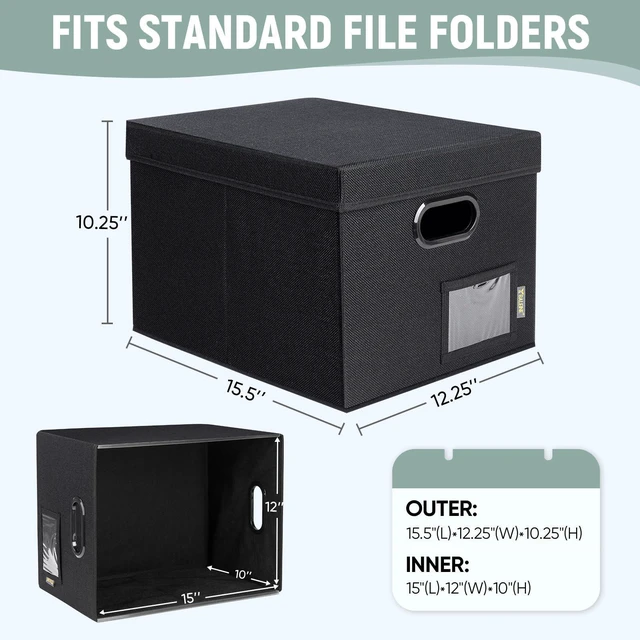 Alt view image 4 of 7 - File Organizer Box with Lid, Collapsible File Folder Organizer with Plastic Slide, Filing Box for Office Home Document Organizer Storage (Black, 2PK)